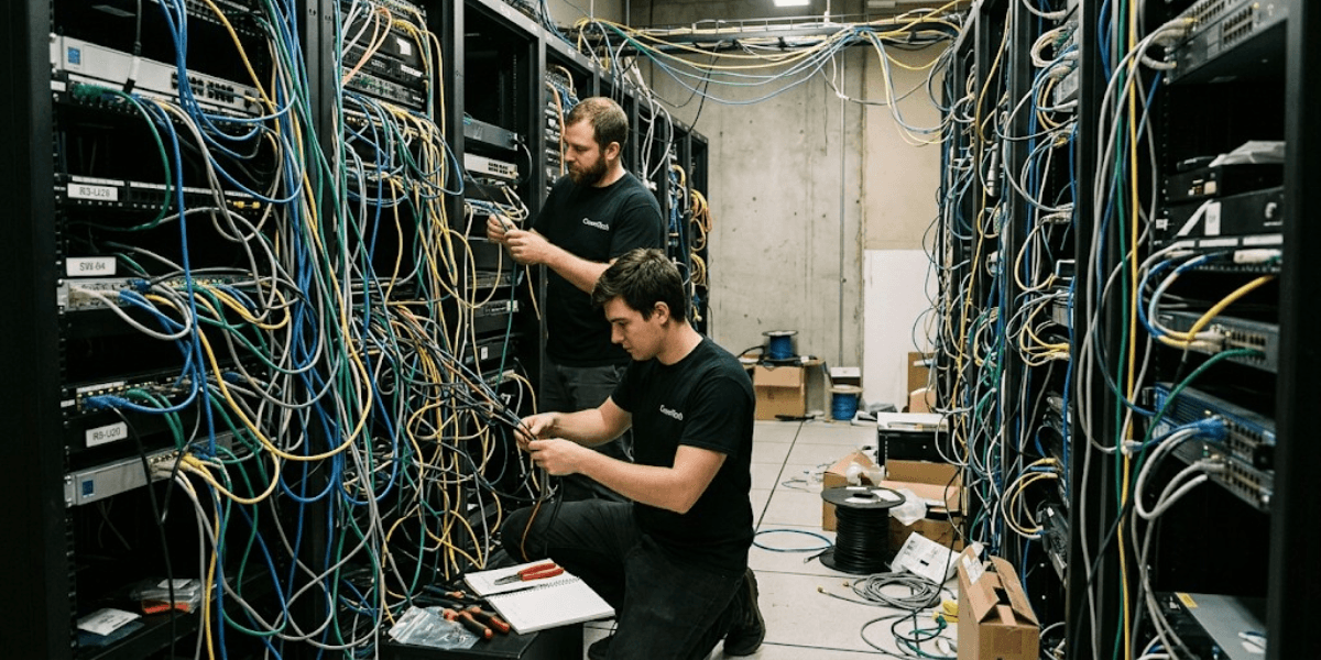 Sign 3: Unorganized Server Room Spaghetti Cabling & Safety Hazards